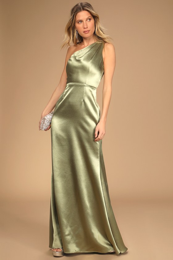Sage Green Maxi Dress - Satin Maxi Gown ...